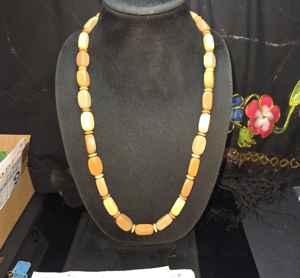 Napier Cream and Tan Rectangular Bead Necklace